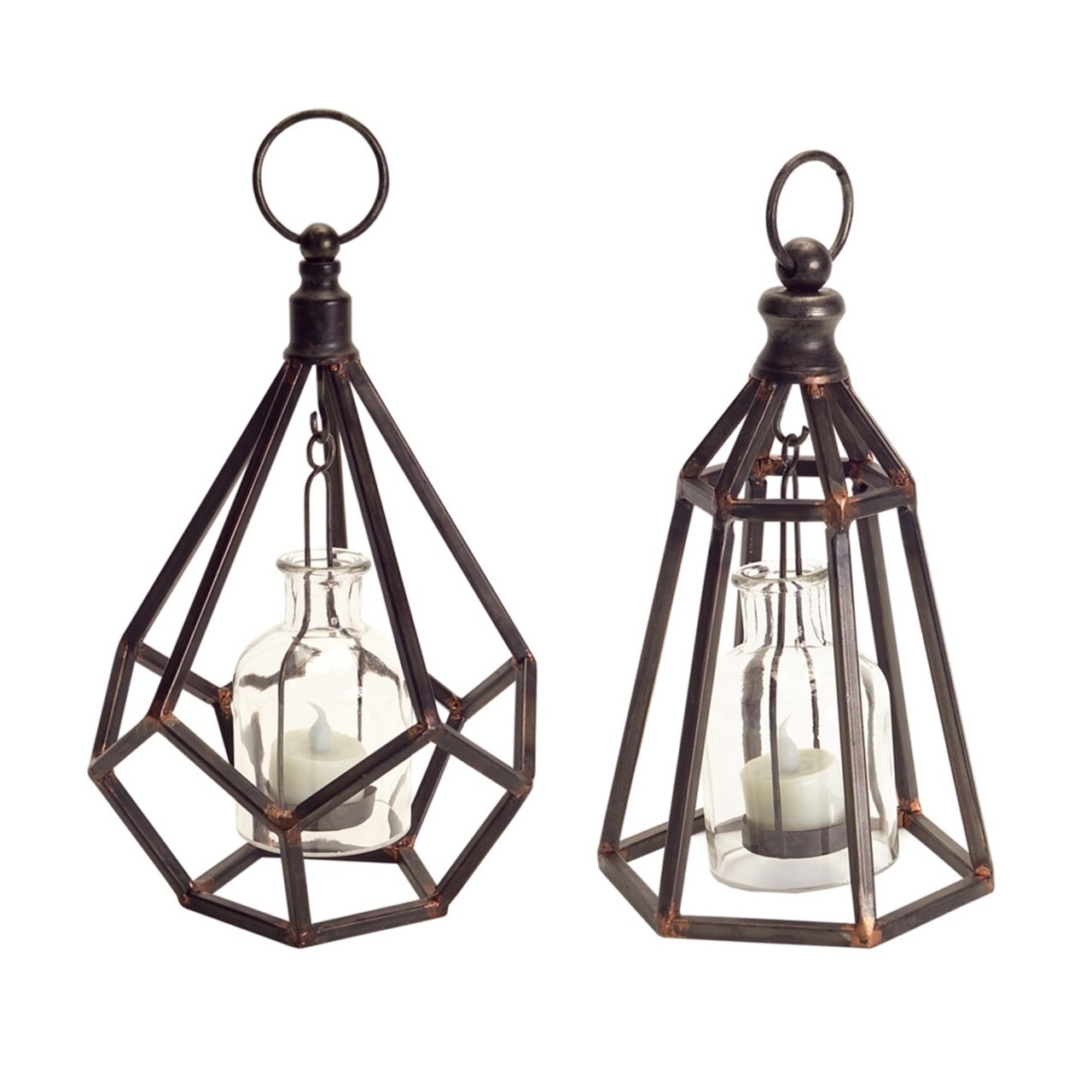 Melrose Set of 2 Geometric Hanging Glass Bottle Tealight Candle Holders 10.5"